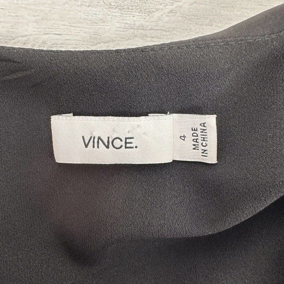 Vince Black Shift Dress Size 4 Cap Sleeve V-Neck Embroidered Pleated Front - Picture 9 of 16